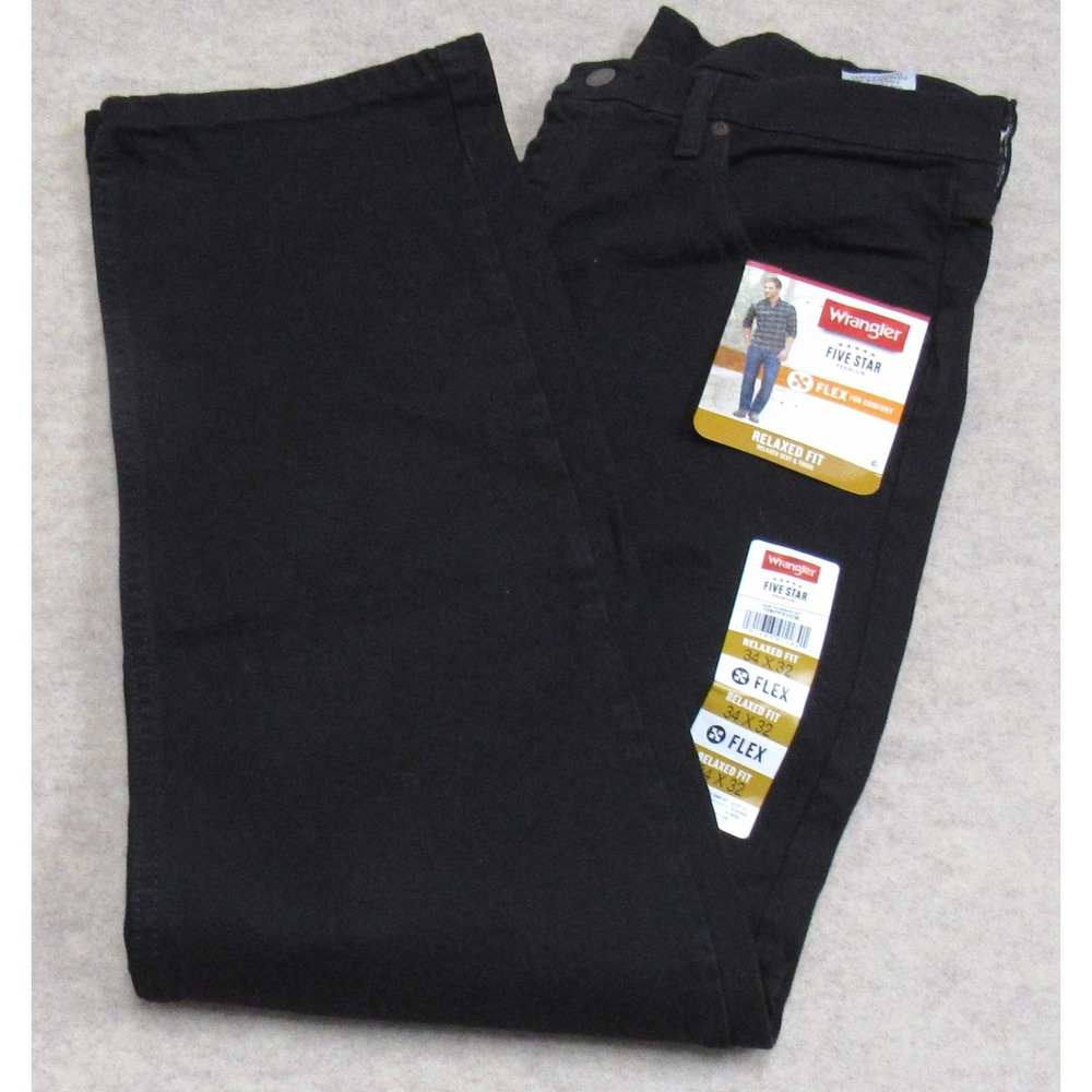 Wrangler Five Star Premium Relaxed Fit Flex Black Jeans Mens 34x32 1097FXVCB NWT